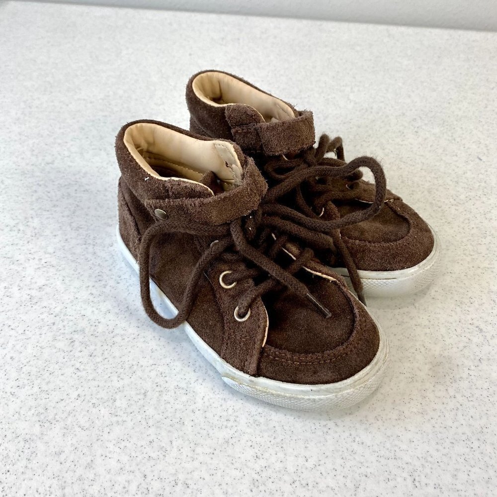 Janie and Jack Leather High Top Sneaker Brown 8